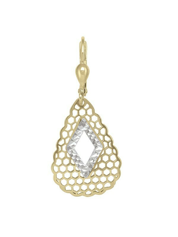 White &amp; Yellow Gold Two Tone Fancy Filigri Drop Earing 14KT