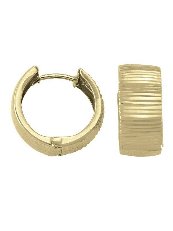 Yellow Gold Patterned Huggie Earring 14KT