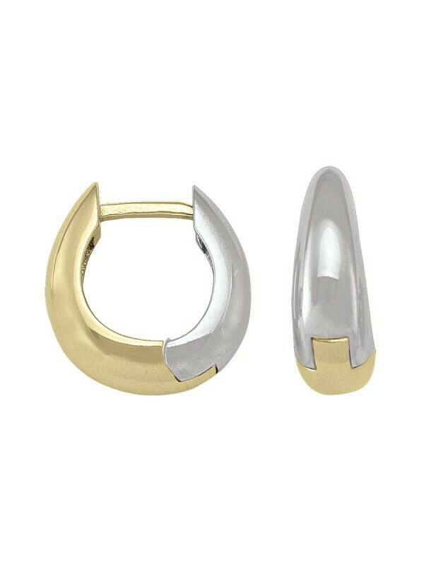 White &amp; Yellow Gold Two Tone Huggie Earring 14KT &amp; 18KT