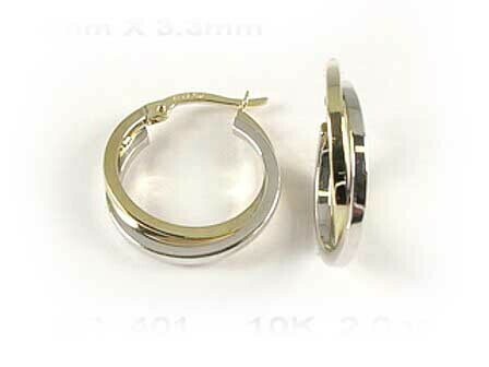 10K Yellow &amp; White Fancy Two Tone Hoop Earrings