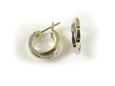 10K Yellow &amp; White Gold Two Tone Double Row Fancy Hoop Earrings