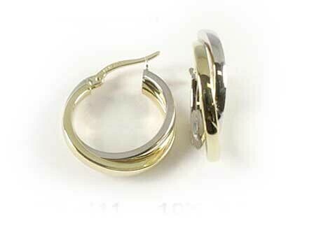 10K Yellow &amp; White Tone Hoop Earrings