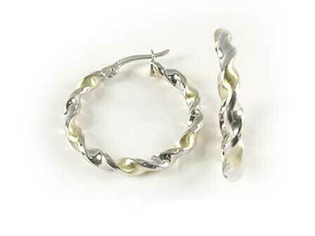 10K Yellow &amp; White Gold Two Tone Twisted Hoop Earrings