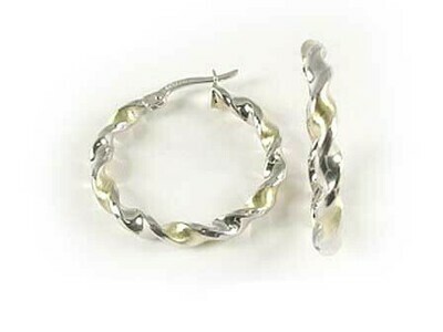 10K Yellow &amp; White Gold Two Tone Twisted Hoop Earrings