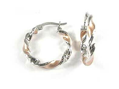 10K White &amp; Rose Gold Two Tone Twisted Hoop Earrings