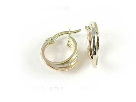10K Yellow White &amp; Rose Gold Tri Colour Earrings