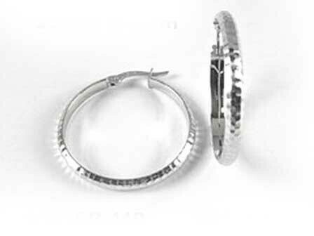 10K White Gold Shimmer Cut Hoop Earrings