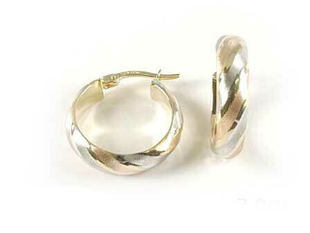 10K Yellow White &amp; Rose Gold Hoop Tri Colour Earrings