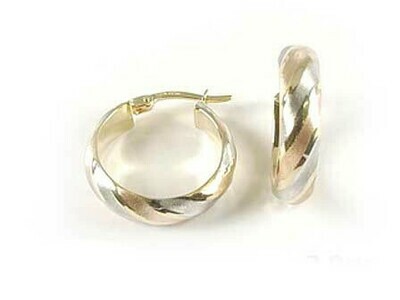 10K Yellow White &amp; Rose Gold Hoop Tri Colour Earrings