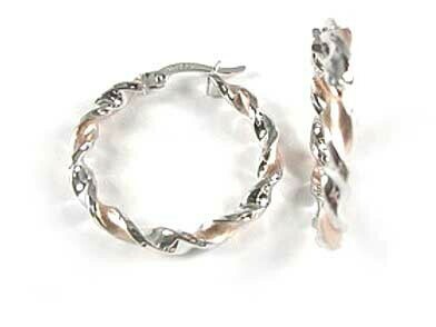 10K White &amp; Rose Two Tone Twisted Hoop Earrings