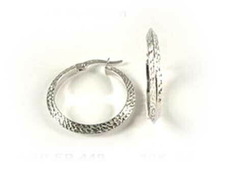 10K White Gold Shimmer Cut Hoop Earrings