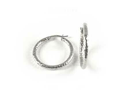 10K White Gold Shimmer Cut Hoop Earrings