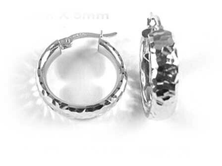 10K White Gold Shimmer Cut Hoop Earrings