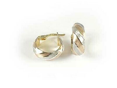 10K Yellow White &amp; Rose Gold Tri Colour Hoop Earrings