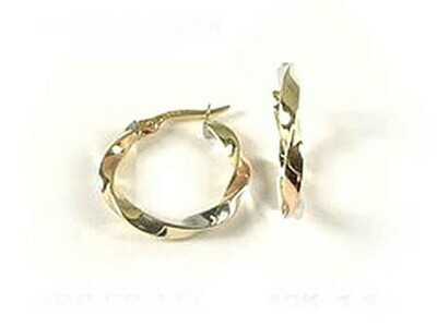10K Yellow White &amp; Rose Gold Twisted Tri Colour Hoop Earrings