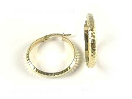 10K Yellow Gold Shimmer Cut Hoop Earrings