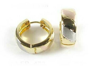10K Yellow White &amp; Rose Striped Tri Colour Huggy Hoop Earrings