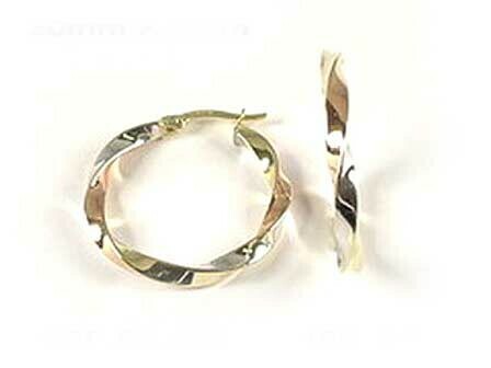 10K Yellow White &amp; Rose Tri Colour Hoop Earrings