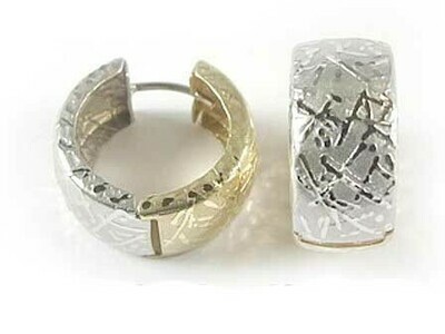 10K Yellow &amp; White Gold Two Tone Shimmer Cut Huggy Earrings