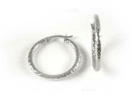 10K White Gold Shimmer Cut Hoop Earrings