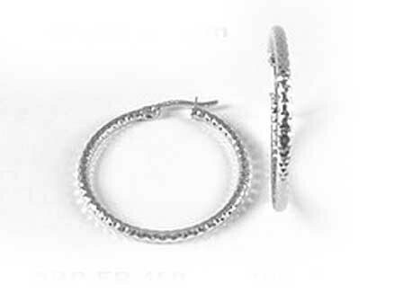 10K White Gold Shimmer Cut Hoop Earrings