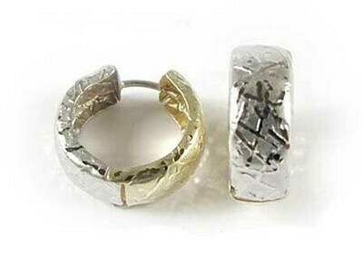10K White &amp; Yellow Gold Snow Cut Huggy Hoop Earrings