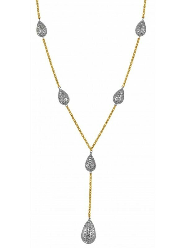 White &amp; Yellow Gold Two Tone Tear Drop Necklace 14KT