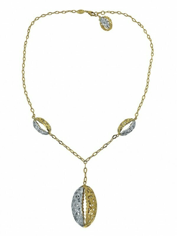 White &amp; Yellow Gold Two Tone Fancy Drop Necklace 18KT
