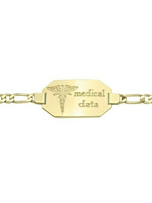 Yellow Gold Medic Data Bracelet W/Plate 10KT & 14KT Yellow Gold Medic Data Bracelet W/Plate 10KT & 14KT