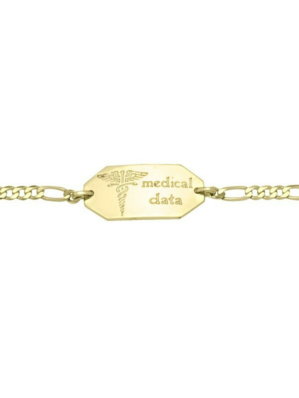 Yellow Gold Medic Data Bracelet W/Plate 10KT & 14KT Yellow Gold Medic Data Bracelet W/Plate 10KT & 14KT