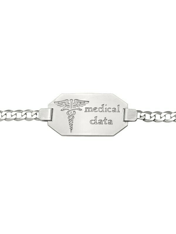 White Gold Medic Data Bracelet W/Plate 10KT &amp; 14KT