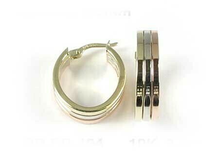 10K Yellow White &amp; Rose Gold Tri Colour Hoop Earrings