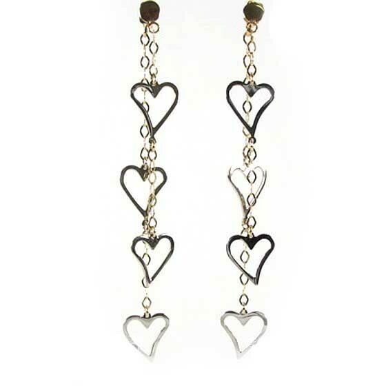 10K Yellow &amp; White Gold Heart Dangle Earrings