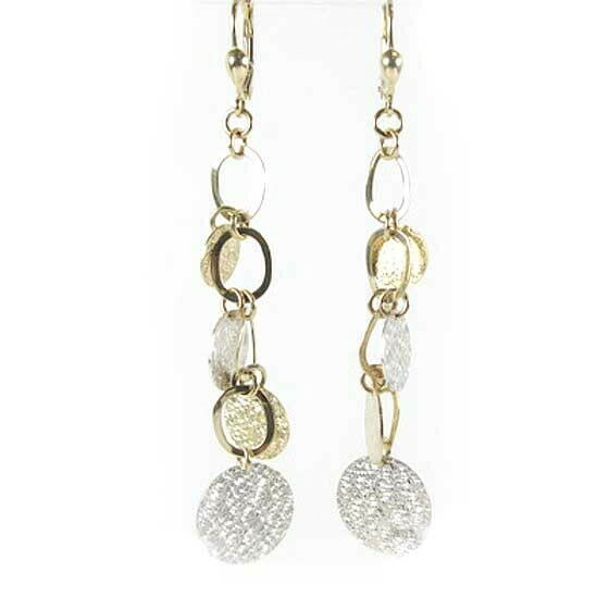 10K Yellow &amp; White Gold Fancy Shimmer Cut Dangle Earrings