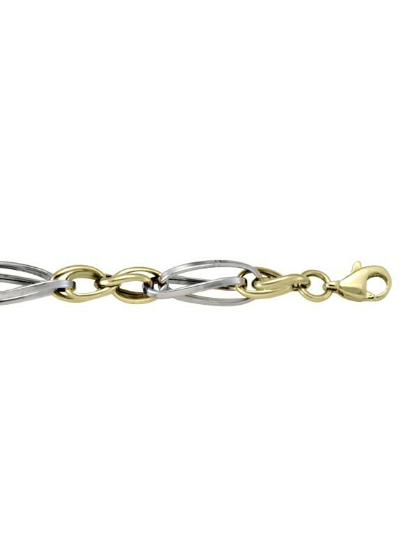 White &amp; Yellow Gold Two Tone Hollow Fancy Link Necklace 10KT
