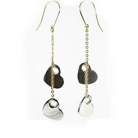 10K Yellow &amp; White Gold Heart Dangle Earrings