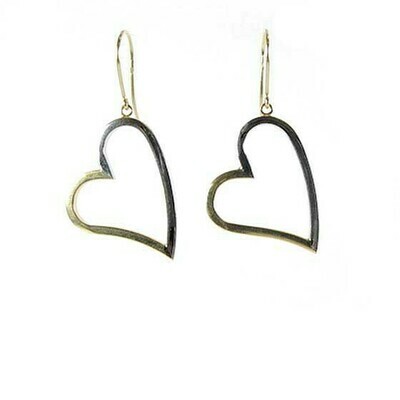 10K Yellow &amp; White Gold Two Tone Dangle Heart Earrings