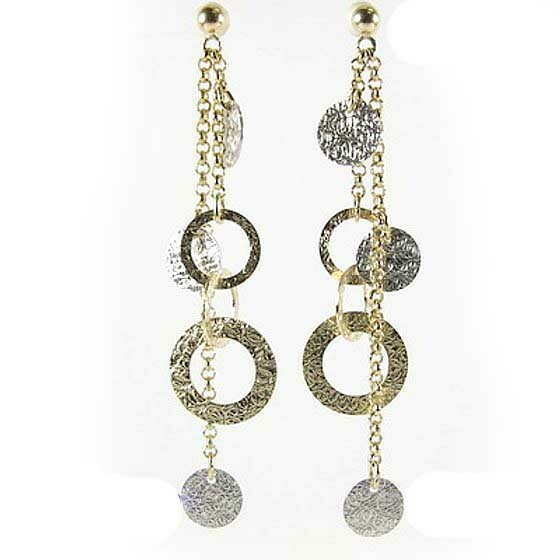 10K Yellow &amp; White Two Tone Shimmer Dangle Earrings