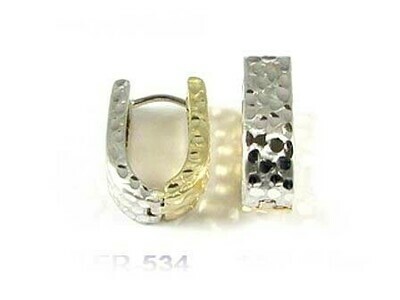 10K Yellow &amp; White Gold Shimmer Cut Huggy Earrings