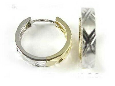 10K Yellow &amp; White Gold Two Tone Hoop Huggy Earrings