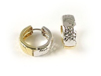 10K Yellow &amp; White Gold Shimmer Cut Huggy Earrings