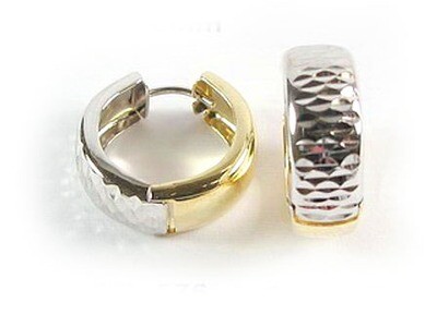 10K Yellow &amp; White Gold Shimmer Cut Huggy Earrings