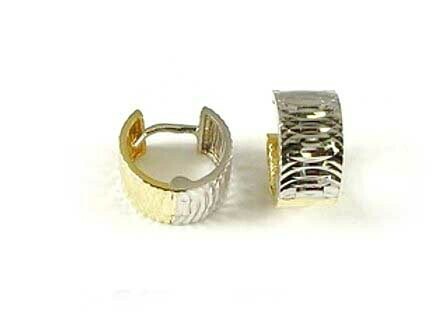 10K Yellow &amp; White Gold Two Tone Huggy Earrings