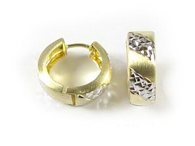 10K Yellow &amp; White Gold Shimmer &amp; Matte Cut Two Tone Huggy Earrings