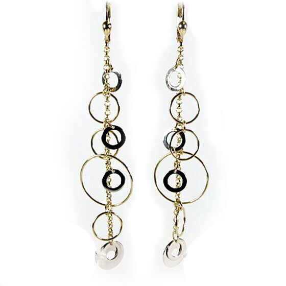 10K Yellow &amp; White Gold Circle Dangle Earrings