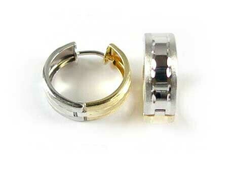 10K Yellow &amp; White Gold Two Tone Huggy Earrings