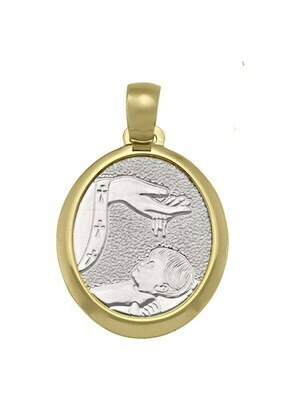 White &amp; Yellow Gold Two Tone Solid Baptism Medal 18KT