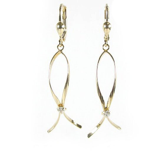 10K Yellow &amp; White Gold Two Tone Cubic Dangle Earrings