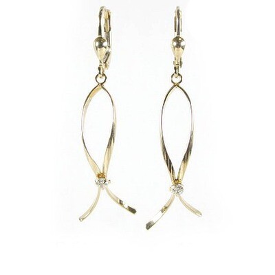 10K Yellow &amp; White Gold Two Tone Cubic Dangle Earrings