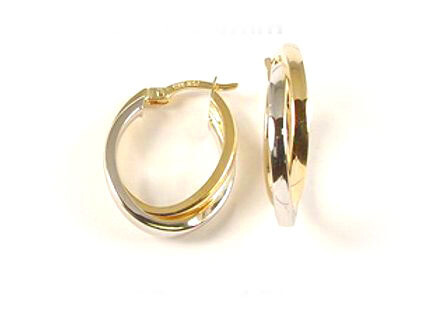10K Yellow &amp; White Gold Two Tone Hoop Earrings